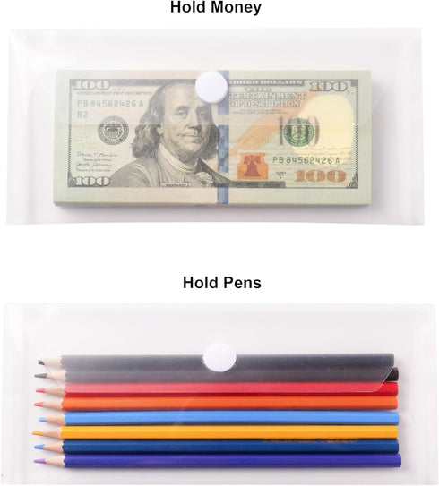 3.9'' x 7.8'' Clear Plastic Cash Money Pouch Bank Deposit Bag Check Wallet 20 Pack Hook Loop Closure...