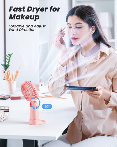 Portable Handheld Fan, 4000mAh Battery Operated Fan with LED Display, Handheld/Neck/Desk 3 in 1 Personal Small Fan, 90° Foldable Desk Fan with Bas...