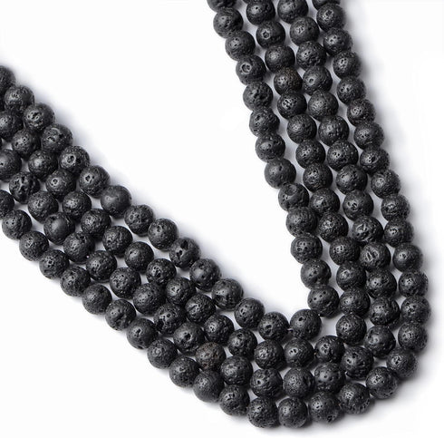8mm 100pcs Natural Black Lava Gemstone Round Loose Beads for Jewelry Making with Crystal Stretch Cord...