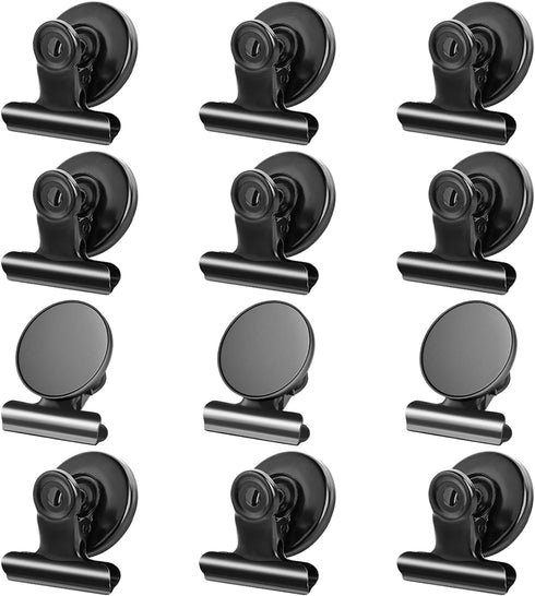 12pack Fridge Magnets Refrigerator Magnets Magnetic Clips Heavy Duty Detailed List Display Paper Fasteners on Home& Office& Teaching (Black, 12)...