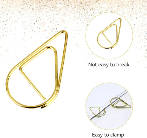 100Pcs Gold Cute Paper Clips Small Golden Paperclips Stainless Steel Drop-Shaped Paperclips Bookmark Clips Mini Binder Clips for Memo Paper Photo ...