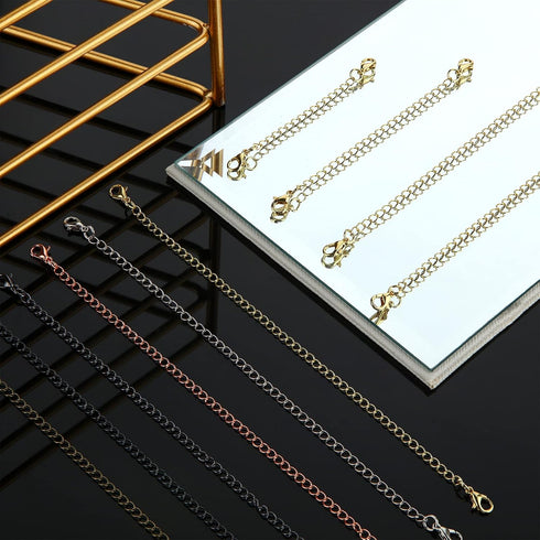 Hicarer 30 Pieces Stainless Steel Necklace Extender Chain Set Bracelet Anklet Chain for Necklaces Extender for Jewelry Making Extensions, 2.5, 3, ...
