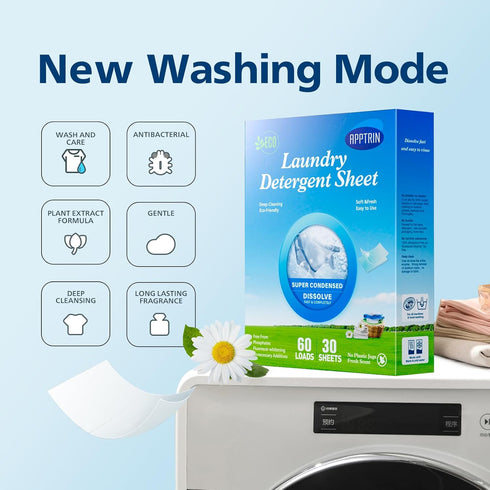 Laundry Detergent Sheets,Fresh Scent Travel Laundry Sheets Washing Sheets for Home Dorm Travel 30 Sheets / 60 Loads...