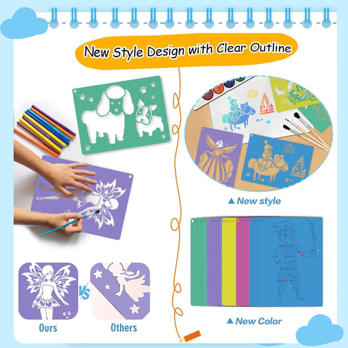 30 PCS Stencils for Kids, Sidewalk Chalk Stencils 7 x 9.85 Inch Colorful Large Stencils Washable Craft Fun Chalk Stencils, Reusable Drawing Stenci...