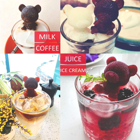 Whaline 2Pcs 3D Teddy Bear Ice Silicone Molds Ice Cube Trays Mold Silicone Animal Mold Soap Candle Mold Ice Cube for Coffee Milk Tea Candy Gummy F...