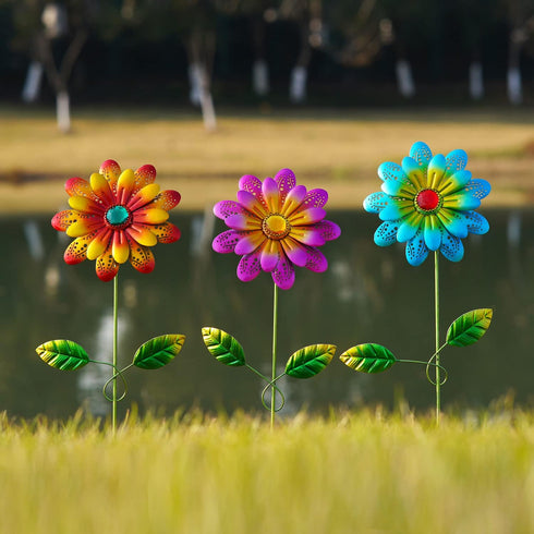 Topadorn Metal Flower Garden Stake Decor,Waterproof Flower Stick for Yard,Patio Decoration,Set of 3...