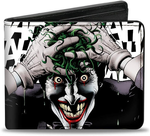 Buckle-Down Men's DC Comics Wallet, Bifold, Joker The Killing Joke Holding Head Pose Hahaha White Black, Vegan Leather, 4.0" x 3.5"...
