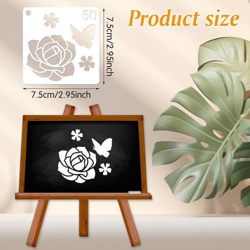64Pcs Flower Stencils for Painting 3 Inch Plastic Stencils for Crafts Rock Painting Stencils Reusable Stencils for Painting on Wood Wall Tile Home...
