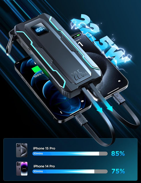 JOYROOM Portable Charger, 10000mAh 4 Outputs Fast Charging Portable Power Bank with Built in Cable, 22.5W PD Battery Pack with Flashlight and Cara...