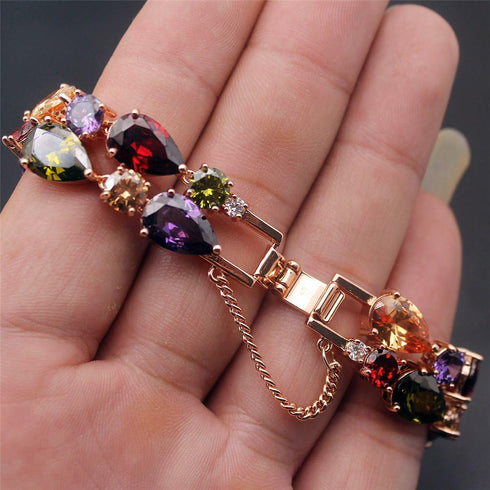 Vanessa Rose Gold Multi Gemstone Jewelry Sets for Women,Sparkling Garnet Amethyst Morganite Peridot Topaz (8 inch Bracelet)...