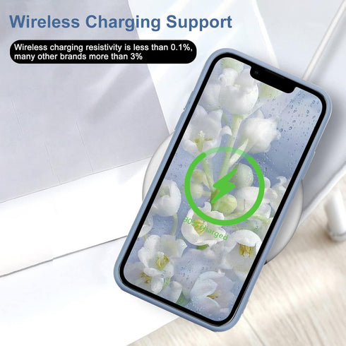 for iPhone 13 Case Cute Slim Shockproof Phone Case with Wireless Charging Support and Protection, Blue Grey......