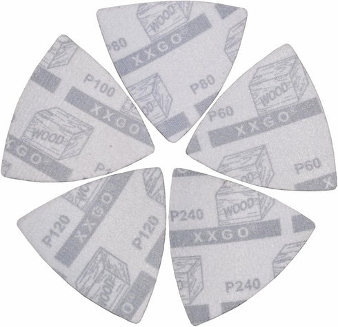 Triangular Oscillating Multi Tool Sanding Pads 3-1/8 Inch 80mm Assorted Grit 60/80/100/120/240 Grits Pack of 55 Pcs No.XG5501...