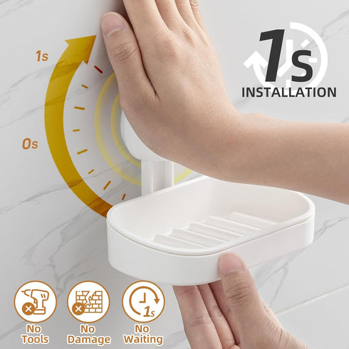 LEVERLOC Soap Dish Holder for Shower Suction Cup Wall Mounted Self Draining NO-Drilling Removable Bar Soap Sponge Holder for Bathroom Bathtub Kitc...