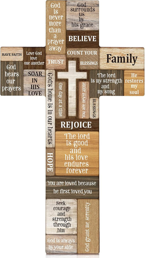Jetec Cross Wall Decor Christian Wooden Cross Religious Faith Biblical Verse Wall or Table Sign for Home Easter Christmas Farmhouse Home Hanging D...
