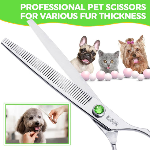 Dog Grooming Scissors 7.4" 50 Teeth Professional Thinning Scissors 440C Stainless Steel Pet Grooming Thinning Blending Shears with Offset Handle a...