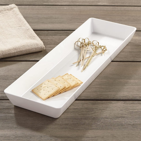 US Acrylic Avant White Plastic Serving Trays (Set of 4) 15” x 5” | Narrow Reusable Rectangular Party Platters | Serve Appetizers, Fruit, Veggies, ...