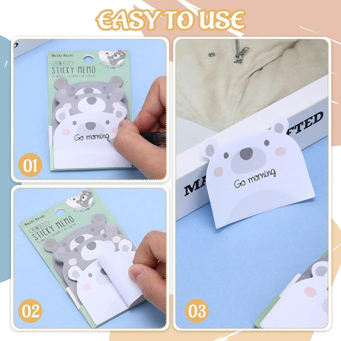 6 Packs Cute Animal Sticky Notes, 225 Sheets Self-Adhesive Cartoon Animal Sticky Note Pads, Multifunctional Removable Different Shapes Sticky Memo...