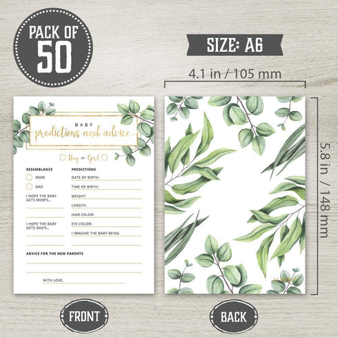 Baby Predictions and Advice Cards - Set of 50 Double-Sided Baby Prediction Cards for Baby Shower Games Greenery Watercolor Design Baby Shower Pred...
