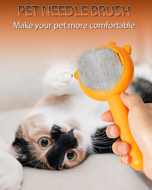 Pumpkin Cat Brush with Release Button, Awpland Pumpkin Shape Dog Self Cleaning Hair Brush, Deep Cleaning Dog Grooming Supplies for Long or Short H...