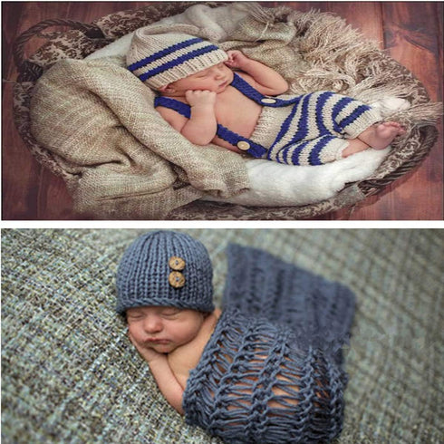 3 PCS Newborn Photography Prop Baby Hat Knitted Handmade Cover Diaper with Toddler Swaddle Blankets Wraps for Infant Boy Girl Princess Twins...