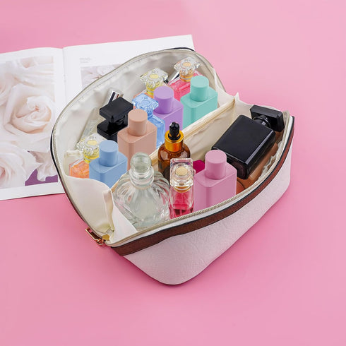 Stylish Makeup Bag Organizer Travel Case for Women Cosmetic Bag for Toiletries and Makeup Waterproof Leather Cosmetic Bag Perfect Fit Home or on t...