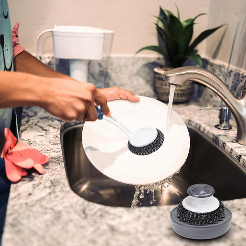 Stainless Steel Sponge Wool Scrubbers, Dish Metal Scrubber Dishwashing Sponge Dishes Scrub, Handheld Scrubbing Cleaner Brush Scouring Pad with Han...