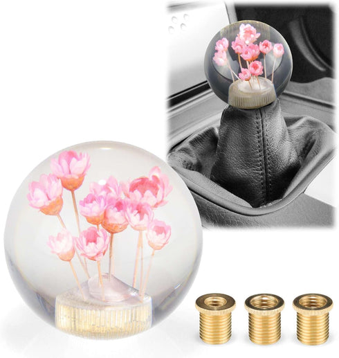 EZAUTOWRAP Flower Pink Auto Car Shift Knob Round Ball Weighted Manual Gear Stick Shifter Adapter JDM Universal...