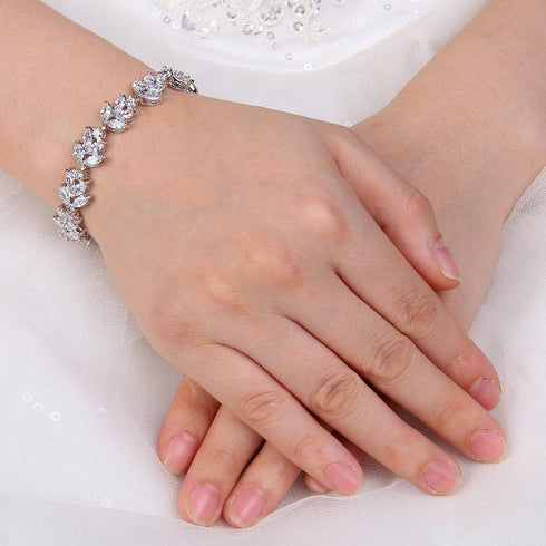 EVER FAITH Wedding Jewerly Hand Accessory Prong Cubic Zirconia Birthstone Marquise Leaf Elegant Tennis Bracelet...