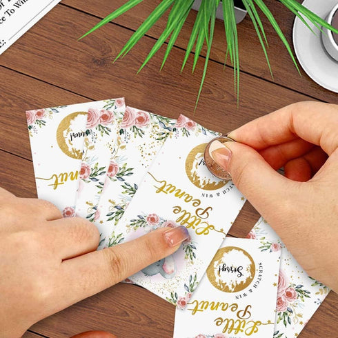 50 Baby Shower Scratch Off Game, Pink Elephant Rose Lucky Draw Card?Party Activities, Decorations, and Supplies- It's a Girl...