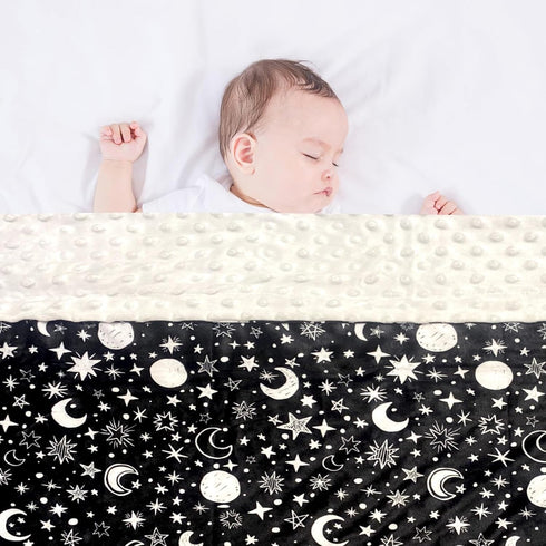 Baby Blanket for Girls Boys Black Moon Star Minky Super Soft Double Layer Receiving Blanket with Dotted Backing for Newborns Nursery Stroller Rece...