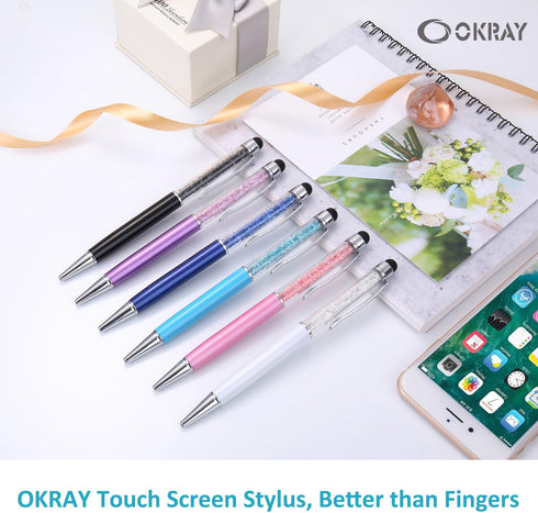 Stylus Pens for Touch Screens, OKRAY 6 Pack Ballpoint Pen with Stylus Tip Black Ink Stylus Pen Compatible with iPad/Tablet, E-Book Reader, iPhone,...
