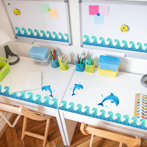 Ocean Waves Bulletin Board Border Trim Paper Self Adhesive Blue Bulletin Board Decorations Back to School Office Classroom Chalkboard Decorations ...