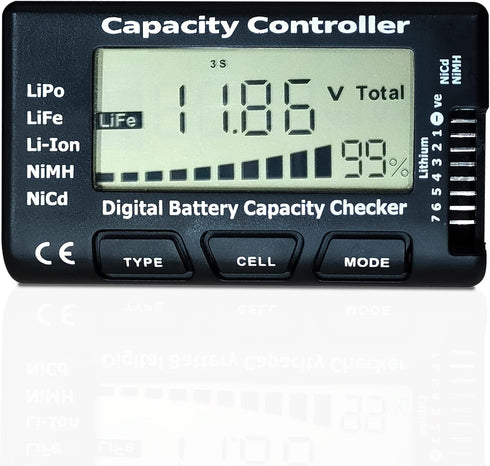Battery Tester Digital Battery Capacity Checker Controller Tester Voltage Tester RC Cellmeter for LiPo/Life/Li-ion/NiCd/NiMH Battery Packs...