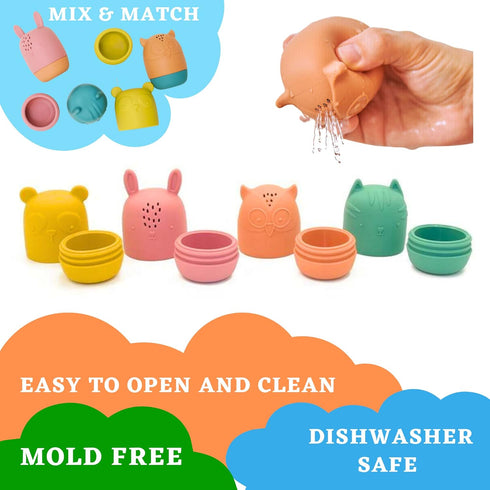 Mold Free Silicone Bath Toys, Baby Bath Toys 6-12 Months, Toddlers 1-3, Non Toxic Infant Bathtub Toy, Water Toys, Pool Toy, Dishwasher Safe (Coral...