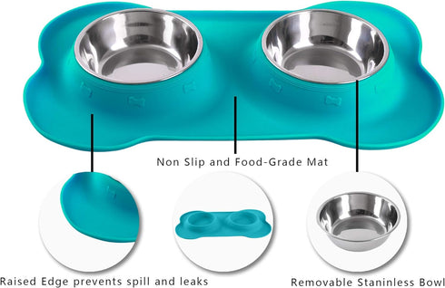 Hubulk Pet Dog Bowls 2 Stainless Steel Dog Bowl with No Spill Non-Skid Silicone Mat + Pet Food Scoop Water and Food Feeder Bowls for Feeding Small...