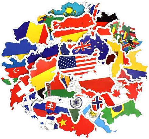 Vinyl National Flag Map Stickers Pack 50 Pcs Country Flag Decals for Laptop Car Suitcase Water Bottle Helmet Truck...