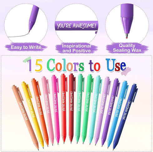 15 Pcs Inspirational Ballpoint Pens Bulk You're Awesome Gift Employee Appreciation Gift Motivational Quote Ballpoint Pen for Teacher School Office...