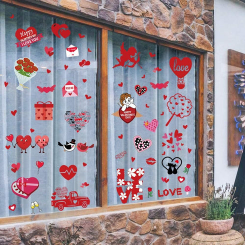 JOZON Valentine's Day Window Clings for Glass Window 8 Sheets Valentines Day Heart Window Stickers Decals Decorations Party Supplies for Wedding A...