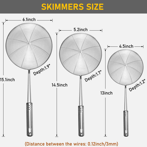 Set of 3 Spider Strainer Stainless Steel Skimmer Spoon for Cooking and Frying Spaghetti Pasta Food Solid Kitchen Utensils Metal Ladle with Handle ...