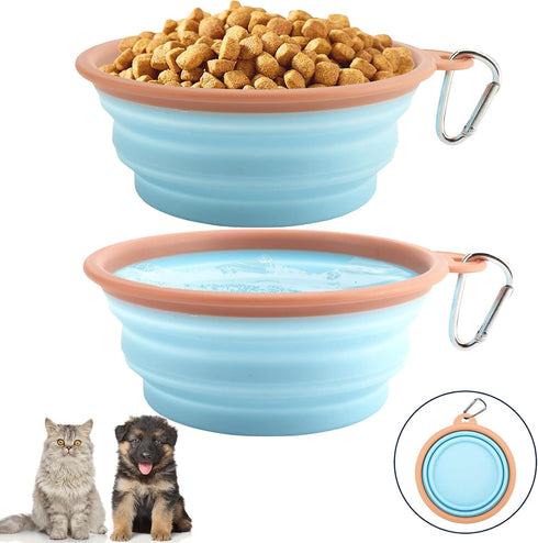 Collapsible Dog Bowls for Travel Portable Pet Food Water Bowl Foldable Silicone Food Dish with Carabiner Clip, BPA Free, Perfect for Feeding Small...