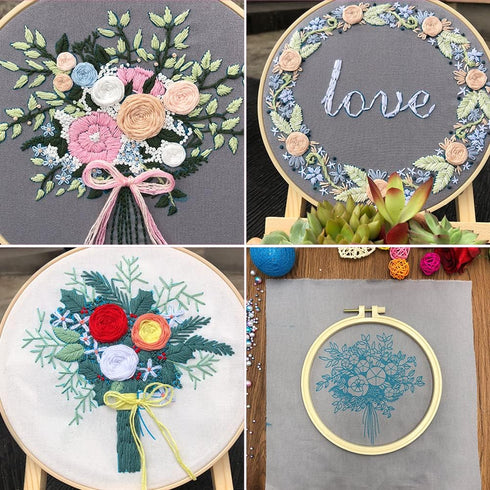 3pcs Embroidery Starter Kit for Beginners Floral Embroidery Kit DIY Material Package with 20cm Bamboo Embroidery Hoop......