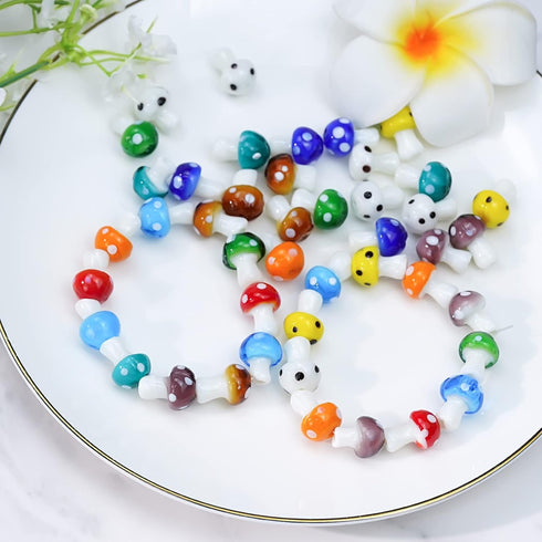 jiebor 50Pcs Mushroom Beads Charms Glass Lampwork Beads Mushroom Ornament for Jewelry Craft Necklace Bracelet Earring Making...