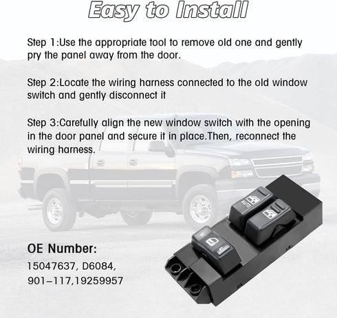 Master Power Window Switch for 1999 2000 2001 2002 Chevy Silverado GMC Sierra 1500, 2500, 2500 HD, 3500 2-Doors Pickup Truck Replace # 15047637#Gr...