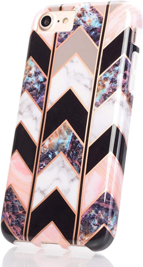 BAISRKE Shiny Rose Gold Wave Geometric Marble Case Slim Soft TPU Rubber Bumper Silicone Protective Phone Case Cover Compatible with iPhone 8 / iPh...