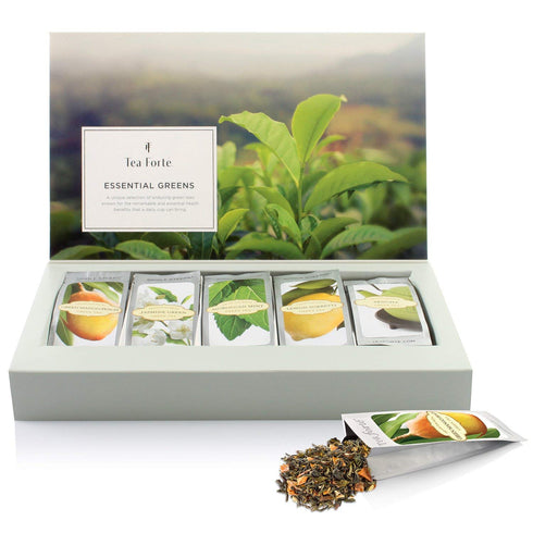 Tea Forte Green Tea Assortment Single Steeps Loose Leaf Premium Tea Gift Set Sampler, 15 Count 3 of Each Assorted Blends, Pre-Portioned Single Ser...