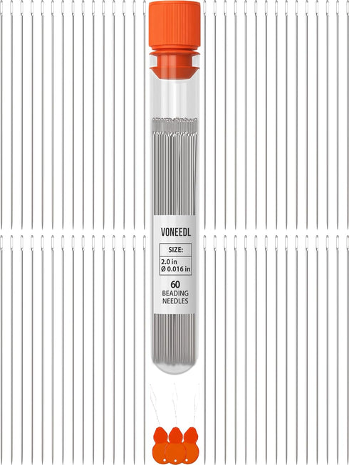 VONEEDL 60 Straight Beading Needles with Convenient Storage Tube Size 11-0.4mm (0.015in) Extra Fine Thread Needles - Perfect for Bead and Sequin E...