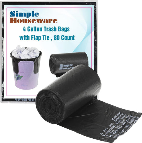 Simple Houseware 4 Gallon Trash Bags, Black, 80 Count...