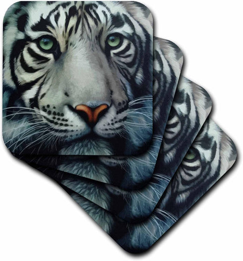 3dRose cst_18953_3 White Tiger-Ceramic Tile Coasters, Set of 4...