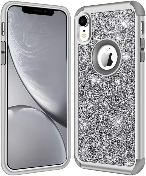 Hython Compatible with iPhone XR Case, Heavy Duty Full-Body Defender Protective Bling Glitter Sparkle Hard Shell Armor Hybrid Shockproof Silicone ...