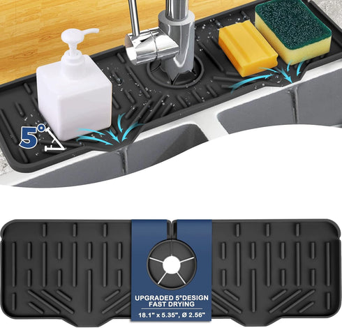 BFONS XL Silicone Faucet Handle Drip Catcher Tray, 18.1in x 5.7in x 0.79in, Black...